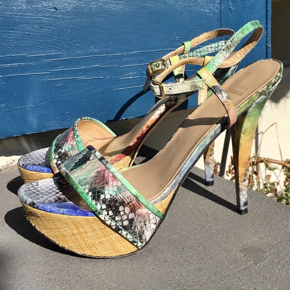 Stuart Weitzman Rainbow Snakeskin Platform Heels